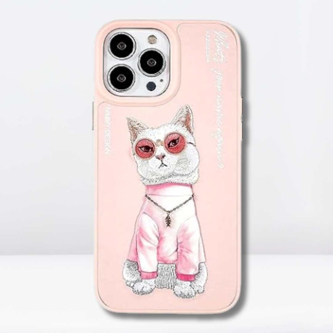 3D Embroidery Leather Mobile Case for iPhone 14 Pro/Pro Max (Blue,Pink)