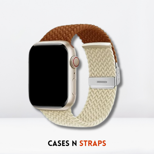 Adjustable Nylon Braided Dual-Tone belt iWatch Strap ( Brown-Off White )