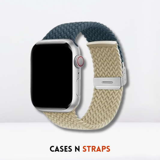 Adjustable Nylon Braided Dual-Tone belt iWatch Strap ( Dark Blue-Off White )