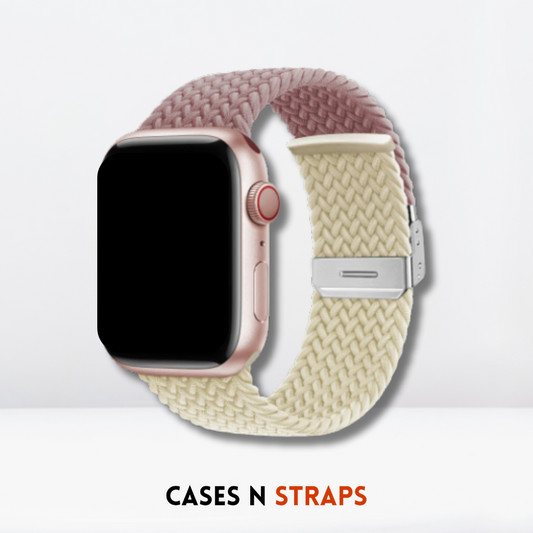 Adjustable Nylon Braided Dual-Tone belt iWatch Strap ( Mauve-Off White )