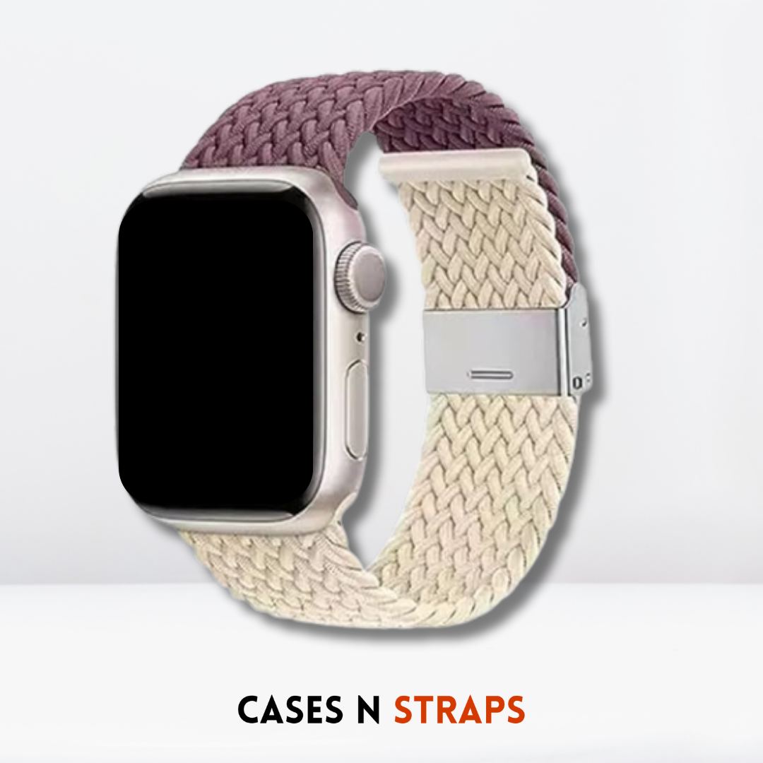 Adjustable Nylon Braided Dual-Tone belt iWatch Strap ( Wine-Off White )