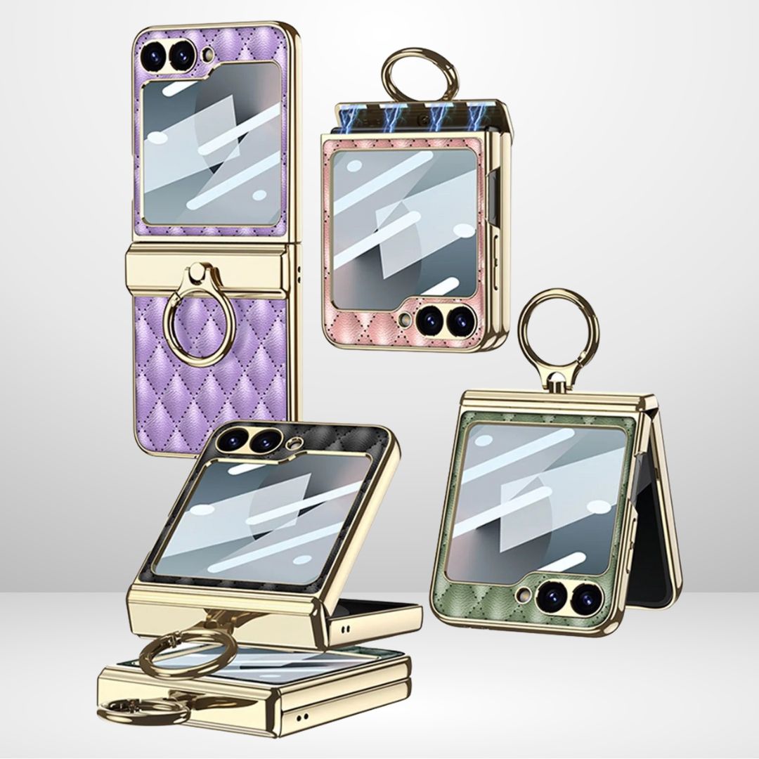 GKK Cushion Leather Case with Magnetic Hinge, Ring Holder & Back Screen Glass for the Samsung Galaxy Z Flip 6