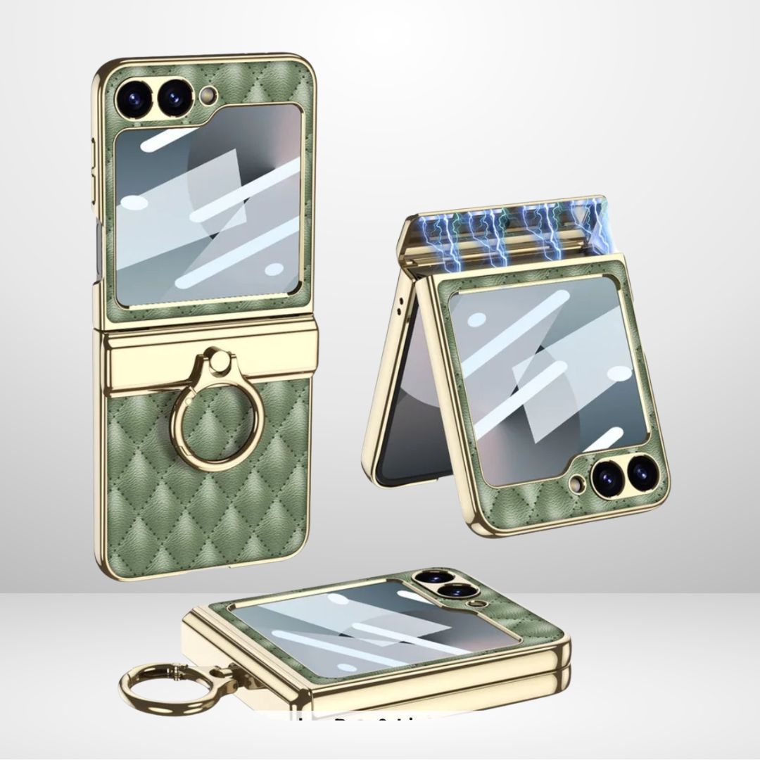 GKK Cushion Leather Case with Magnetic Hinge, Ring Holder & Back Screen Glass for the Samsung Galaxy Z Flip 6