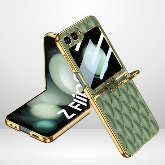 GKK Cushion Leather Case with Ring Holder & Back Screen Glass for the Samsung Galaxy Z Flip 6