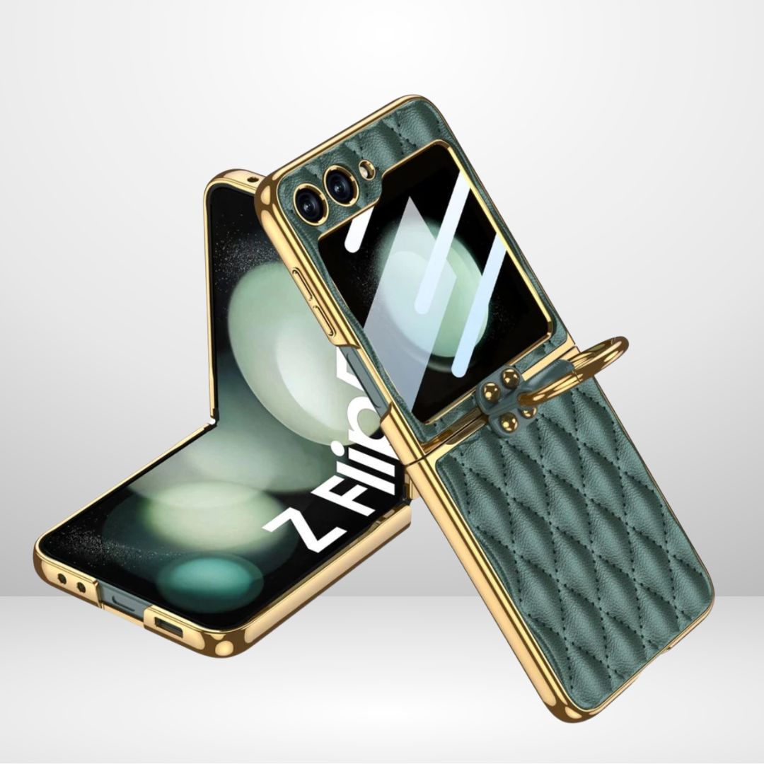 GKK Cushion Leather Case with Ring Holder & Back Screen Glass for the Samsung Galaxy Z Flip 6