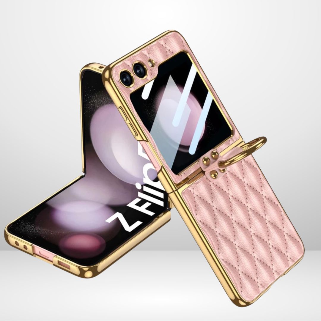 GKK Cushion Leather Case with Ring Holder & Back Screen Glass for the Samsung Galaxy Z Flip 6