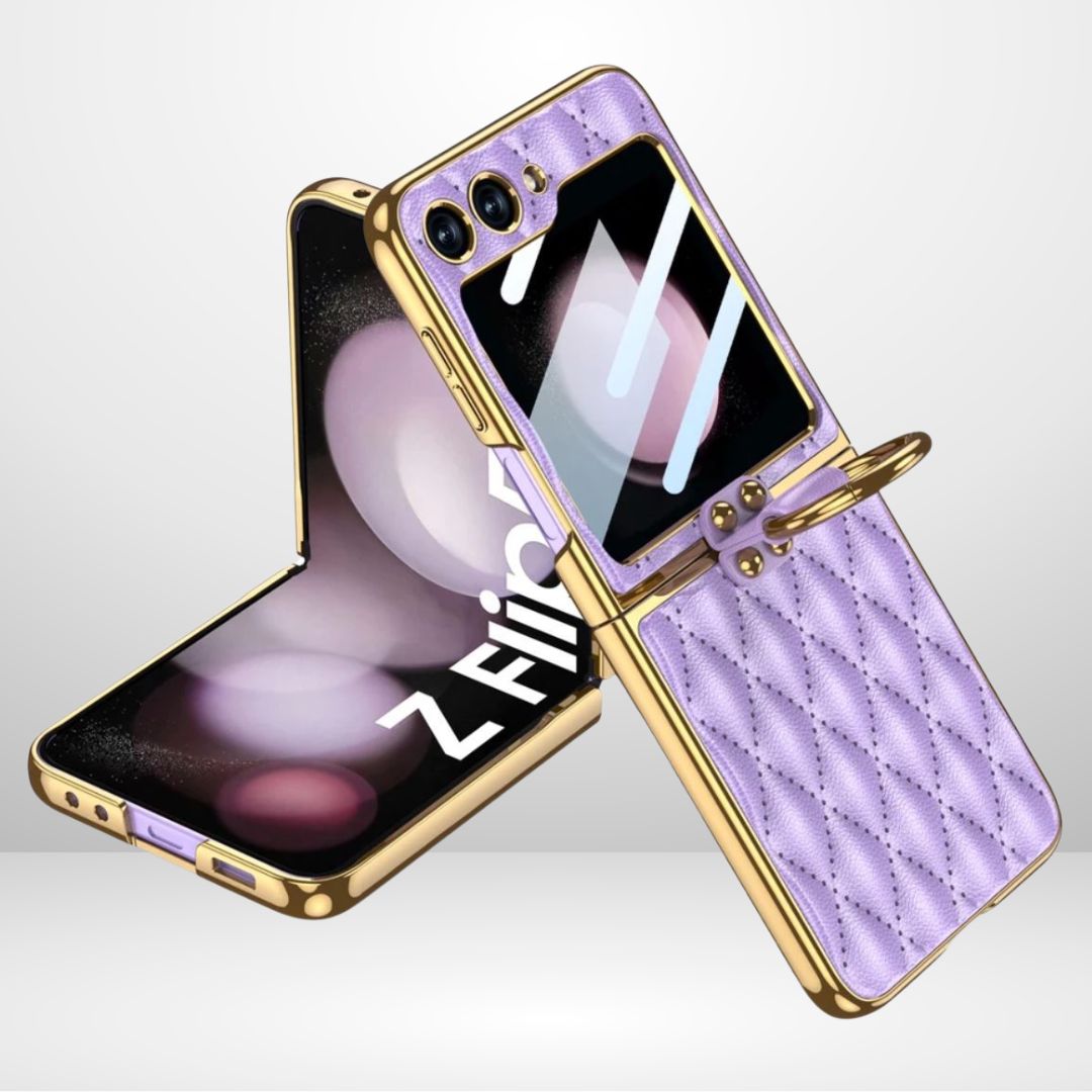 GKK Cushion Leather Case with Ring Holder & Back Screen Glass for the Samsung Galaxy Z Flip 6