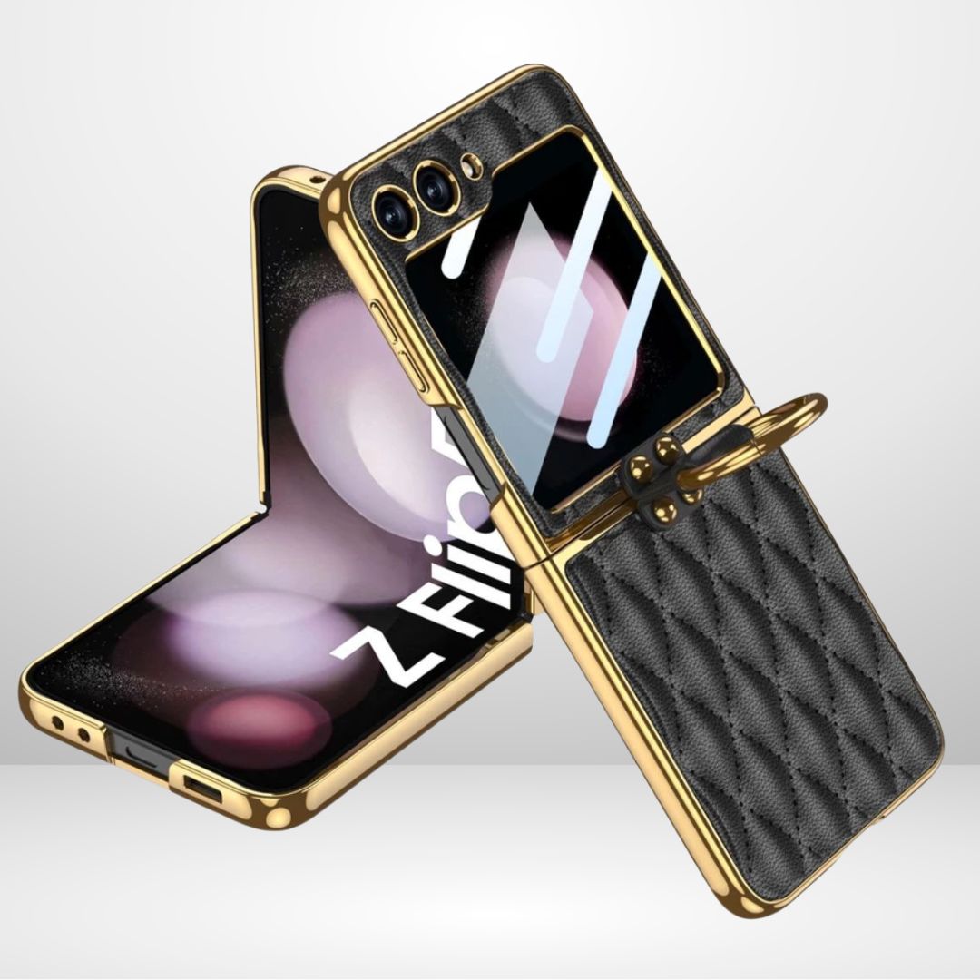 GKK Cushion Leather Case with Ring Holder & Back Screen Glass for the Samsung Galaxy Z Flip 6