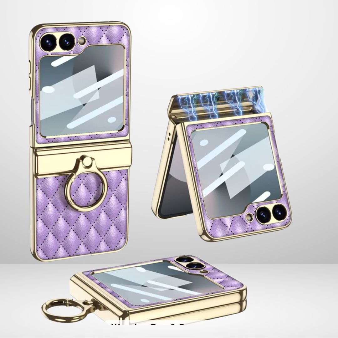 GKK Cushion Leather Case with Magnetic Hinge, Ring Holder & Back Screen Glass for the Samsung Galaxy Z Flip 6