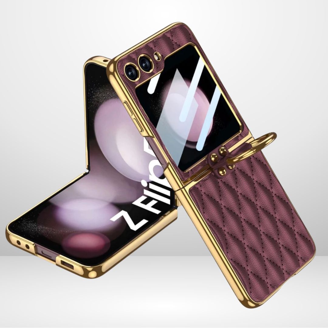 GKK Cushion Leather Case with Ring Holder & Back Screen Glass for the Samsung Galaxy Z Flip 6