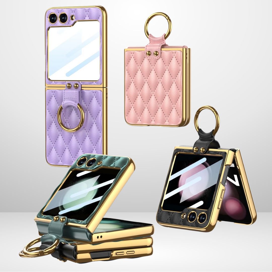 GKK Cushion Leather Case with Ring Holder & Back Screen Glass for the Samsung Galaxy Z Flip 6