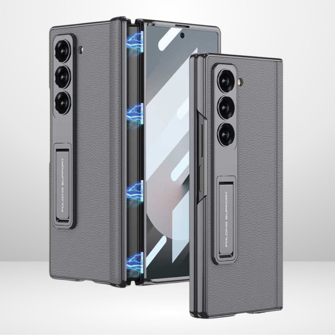 GKK Phantom Leather Stand Case with Magnetic Hinge & Front Glass for Samsung Galaxy Z Fold 6