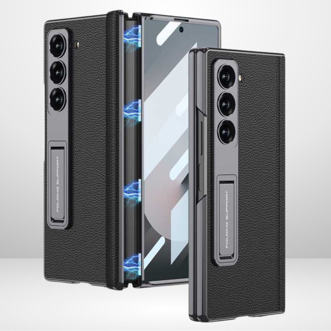 GKK Phantom Leather Stand Case with Magnetic Hinge & Front Glass for Samsung Galaxy Z Fold 6