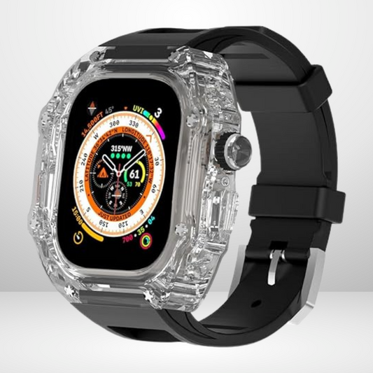 Glacier Silicone Strap with Transparent Watchcase Modification Kit for iWatch 44/45 MM