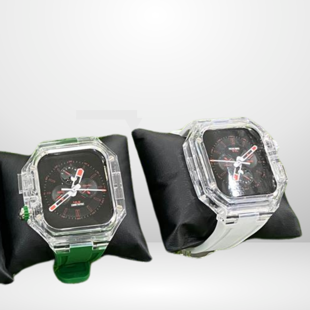 Glacier Silicone Strap with Transparent Watchcase Modification Kit for iWatch 44/45 MM (White)
