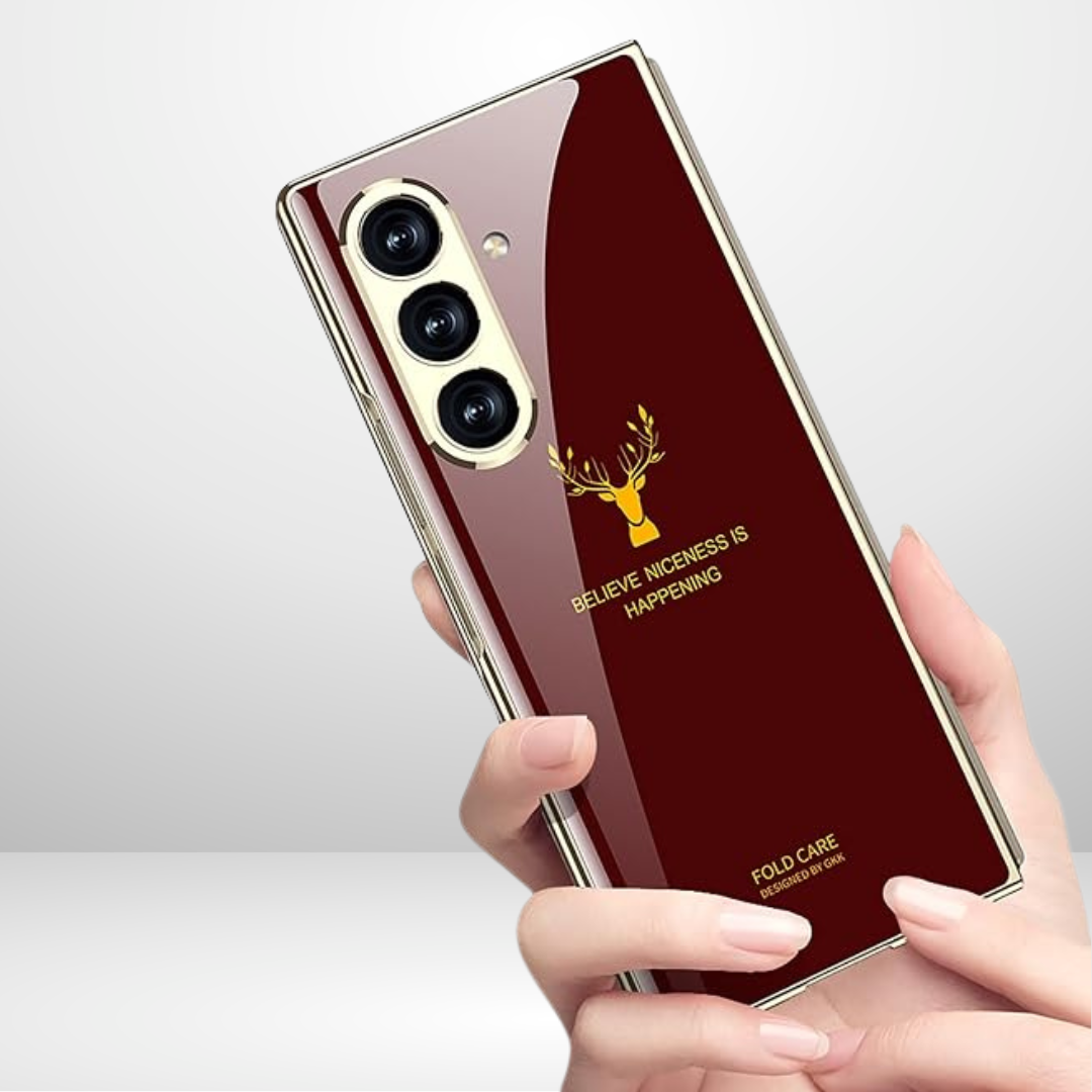 Gold Edge Deer Glass Case for Samsung Galaxy Z Fold 7
