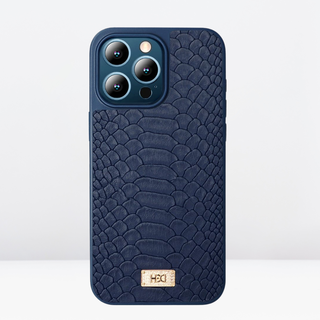 Premium HBD Leather Crocodile Case for iPhone 15 Series. (Blue)