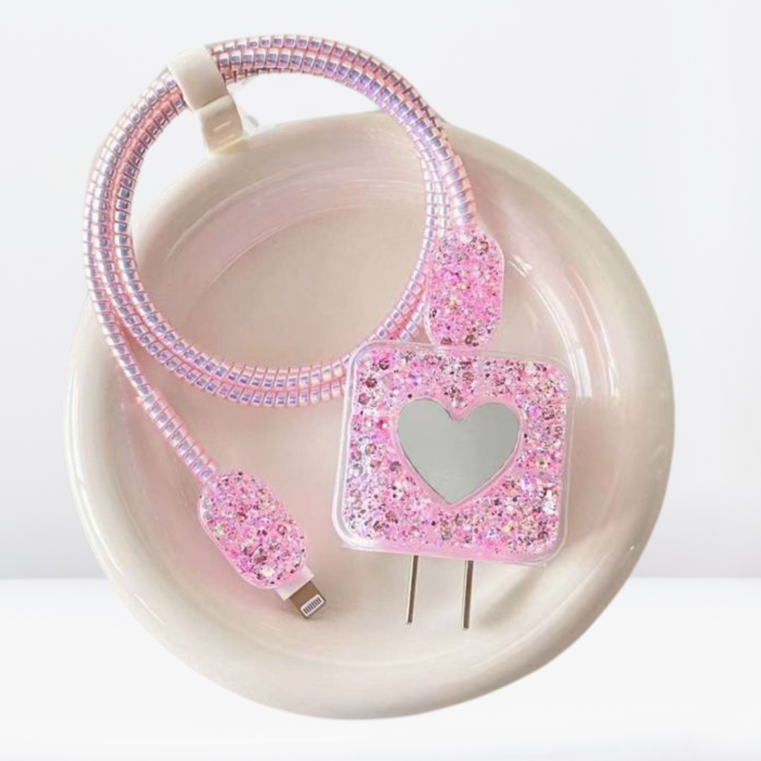 Heart Shape Glitter 20W Adapter Case Charger set for iPhone
