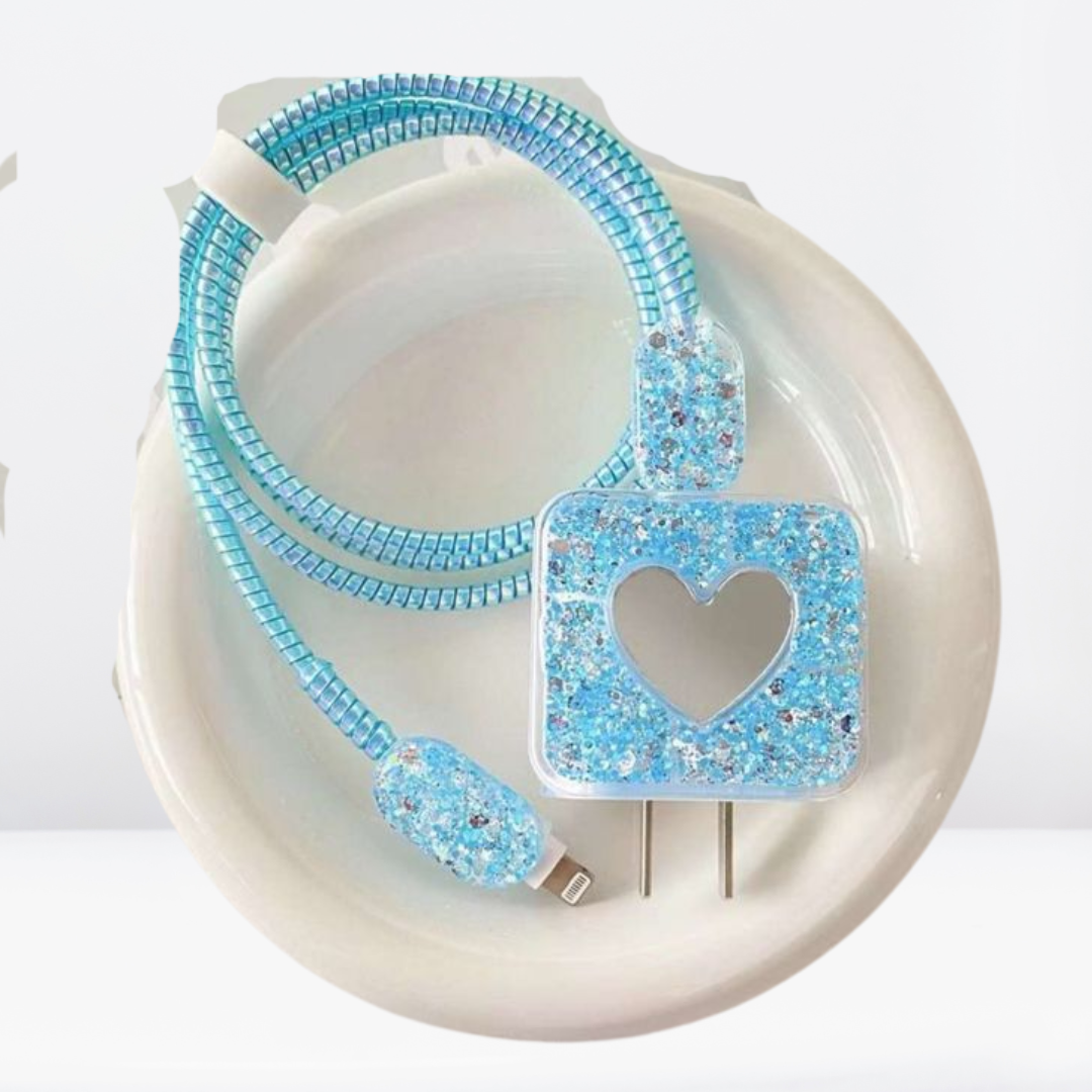 Heart Shape Glitter 20W Adapter Case Charger set for iPhone
