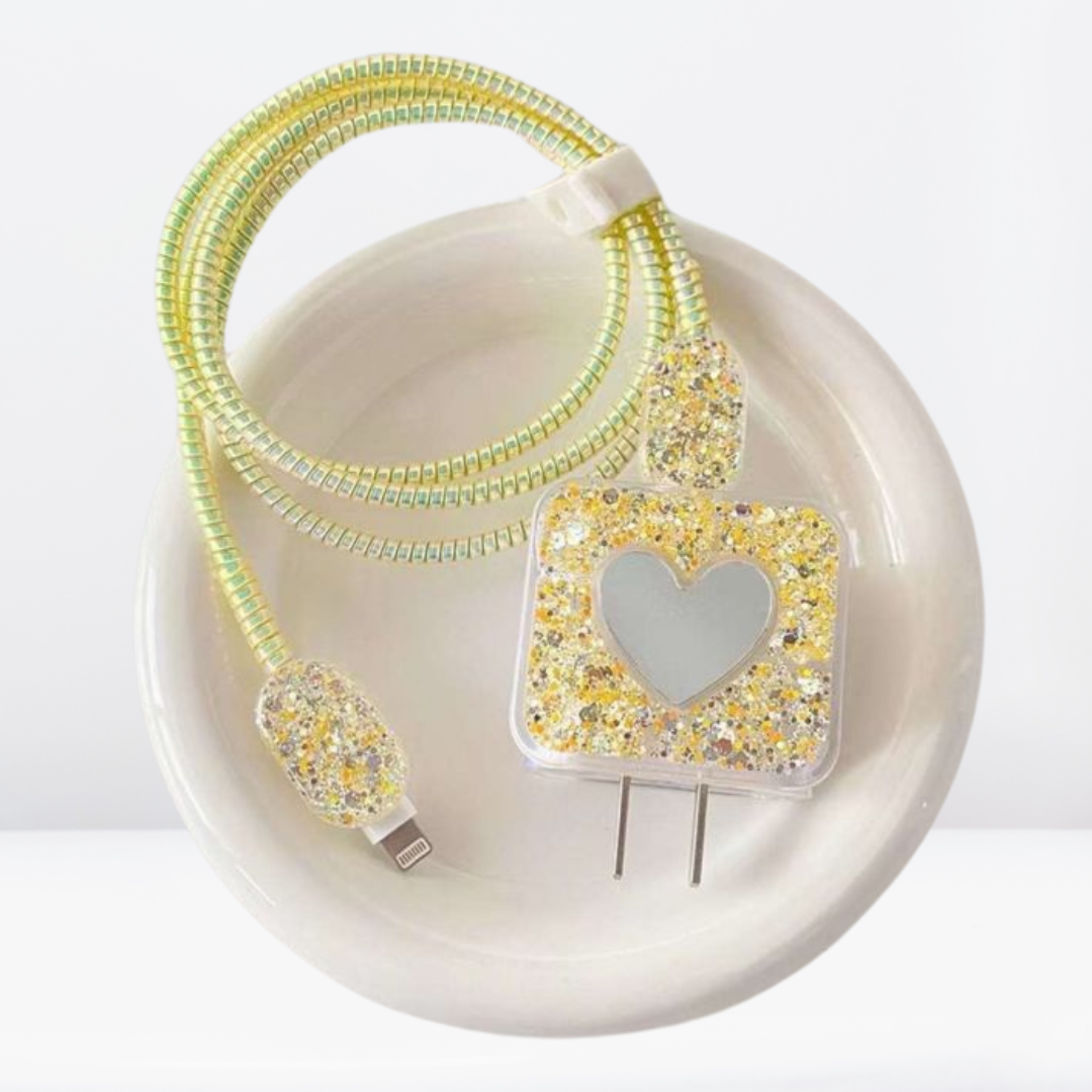 Heart Shape Glitter 20W Adapter Case Charger set for iPhone
