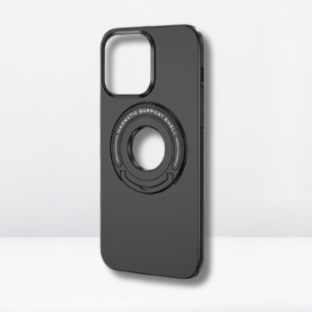 Luxury Magnetic Support Shell Case with Metal Stand for iPhone (Black)