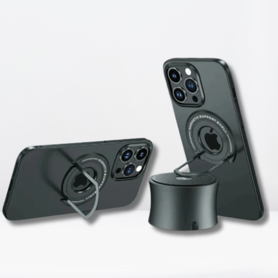 Luxury Magnetic Support Shell Case with Metal Stand for iPhone (Black)