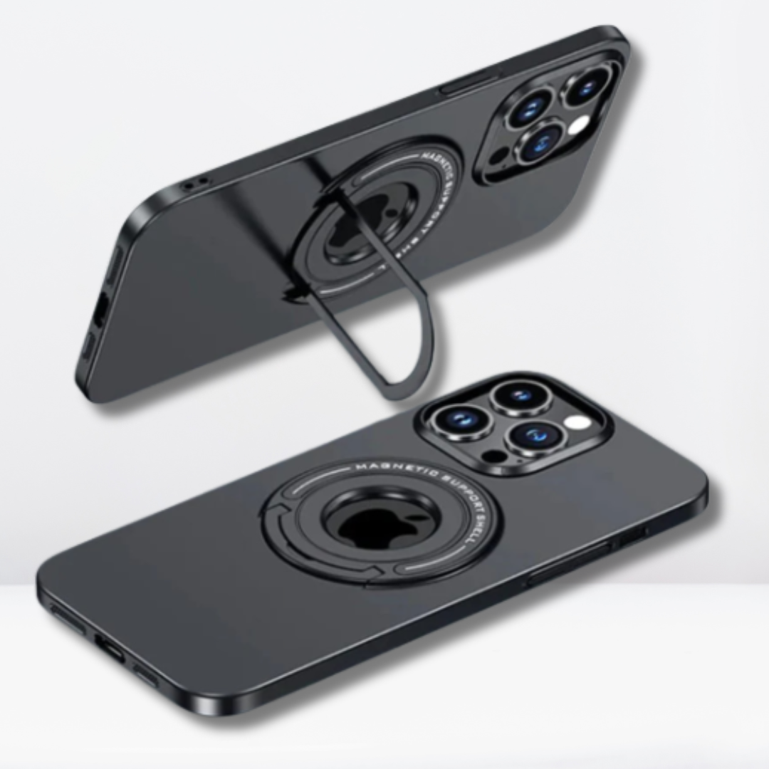 Luxury Magnetic Support Shell Case with Metal Stand for iPhone (Black)