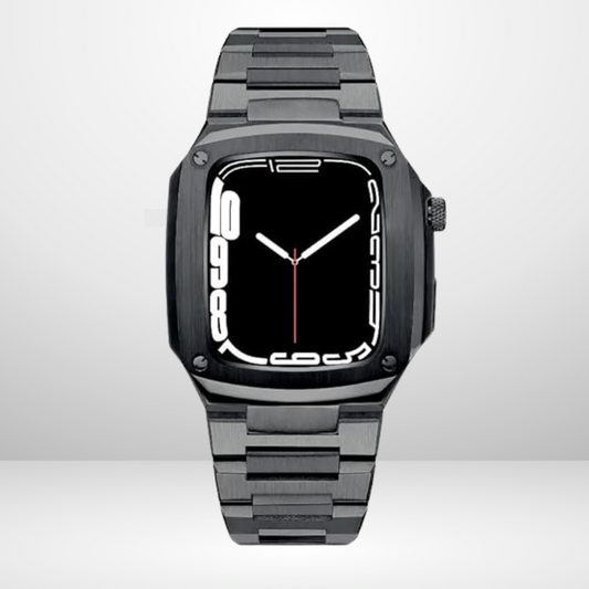 Luxury Retrofit Stainless Steel Kit with silicone Protective case inside for iWatch Black Color 44/45 MM