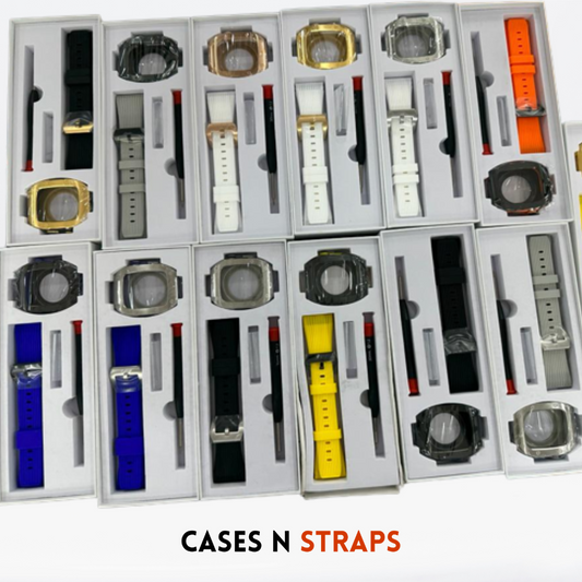 Luxury Silicone Watch Strap with Metal Case Modification Kit (Black&Orange)