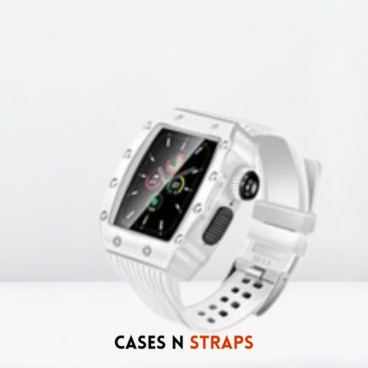 Luxury Silicone Watch Strap with Metal Case Modification Kit (White&Gold)