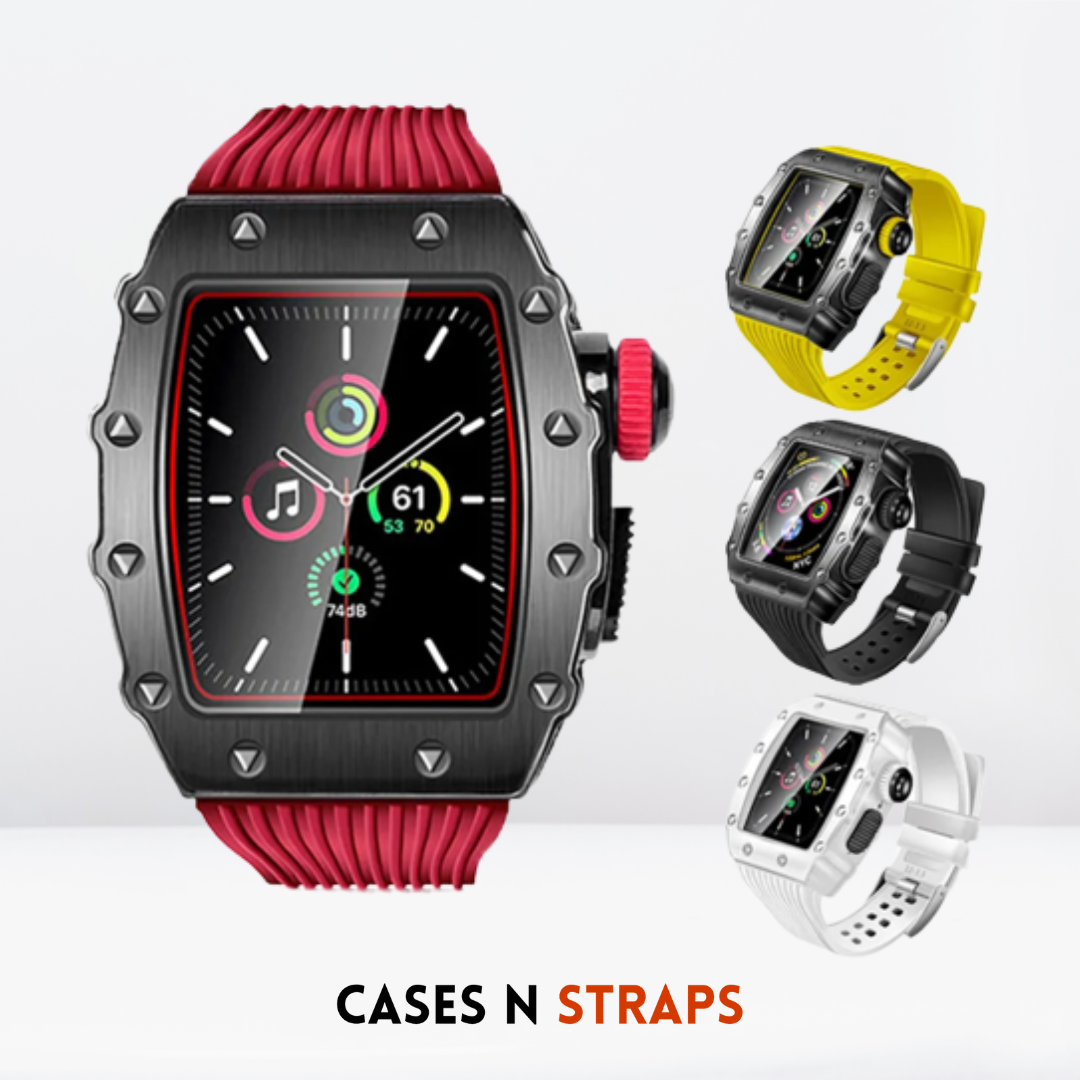Luxury Silicone Watch Strap with Metal Case Modification Kit (Black&Silver)
