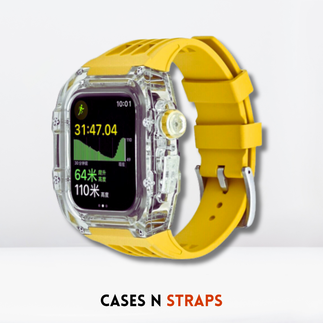 Transparent Case + Rubber Strap Modification Kit For iWatch Yellow Color