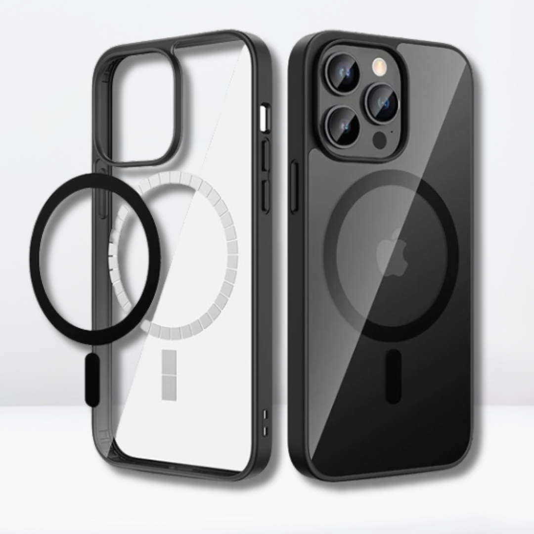 Magnetic Case with Built-in Magnets, Clear Hard Case for iPhone (Black