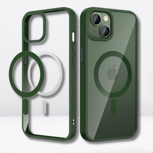 Magnetic Case with Built-in Magnets, Clear Hard Case for iPhone (Forest Green)