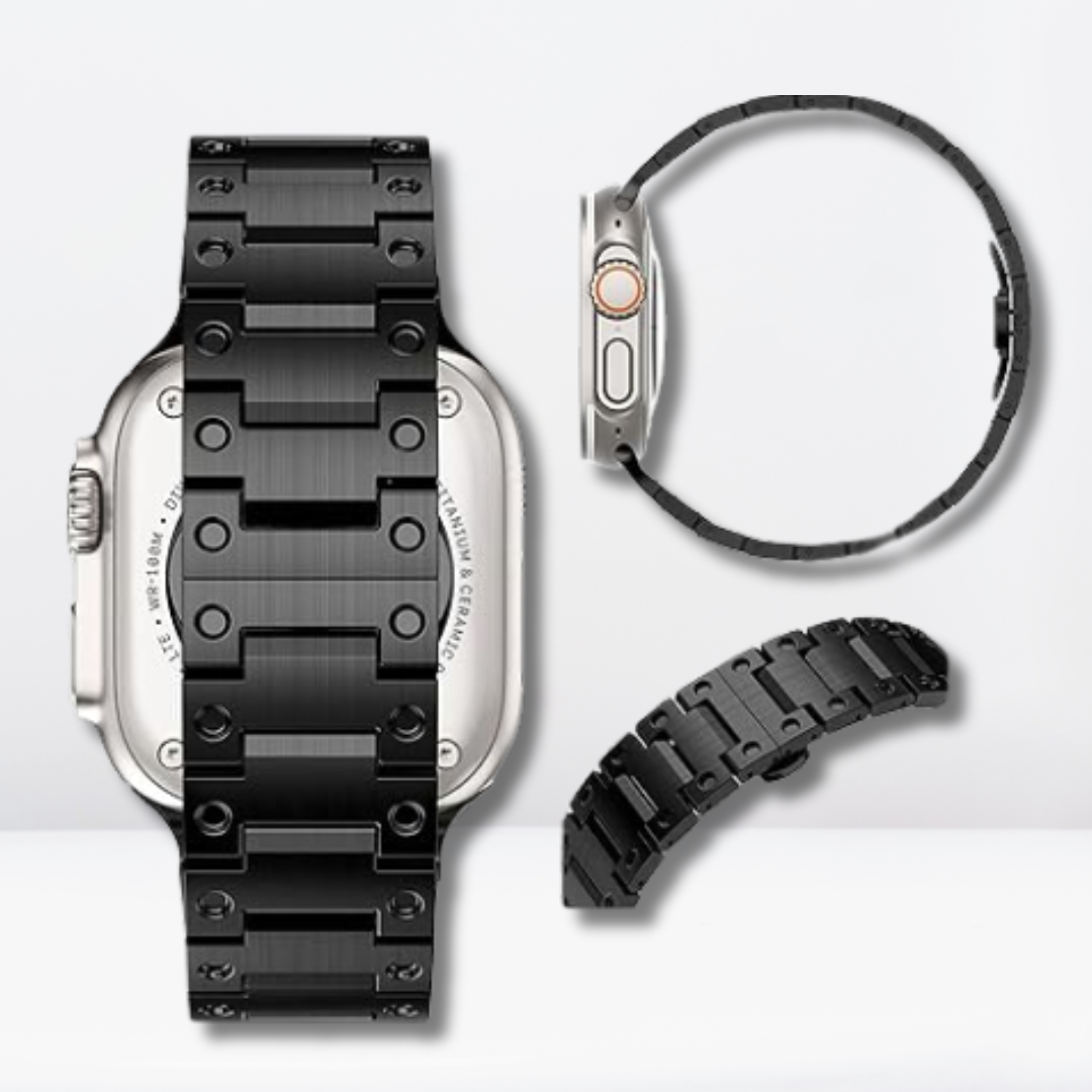 Metal Stainless Steel Band featuring a Butterfly Folding Clasp for iWatch (Black)
