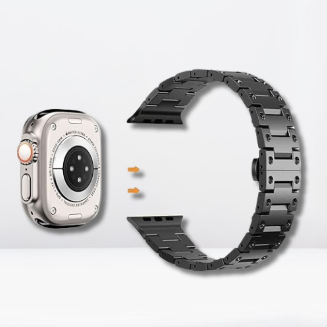 Metal Stainless Steel Band featuring a Butterfly Folding Clasp for iWatch (Black)