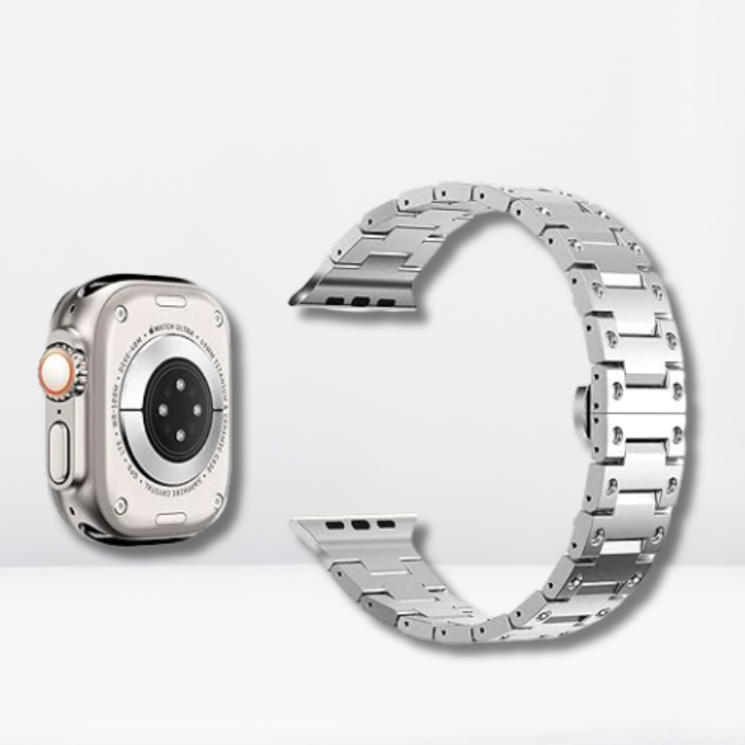 Metal Stainless Steel Band featuring a Butterfly Folding Clasp for iWatch (Silver)