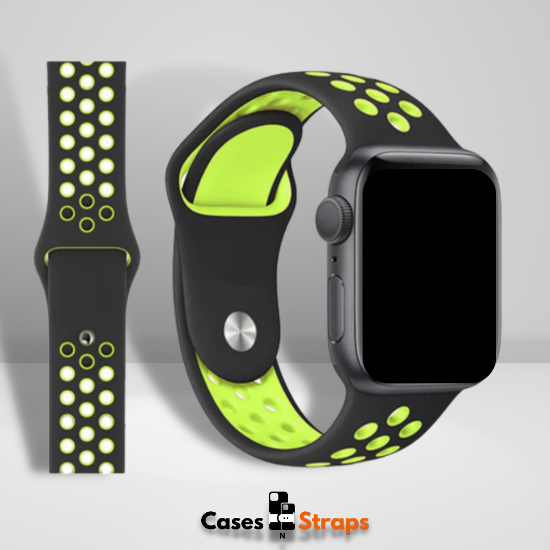 N Sport Silicone iWatch Strap Black Lime Color 42/44/45/46/49 MM