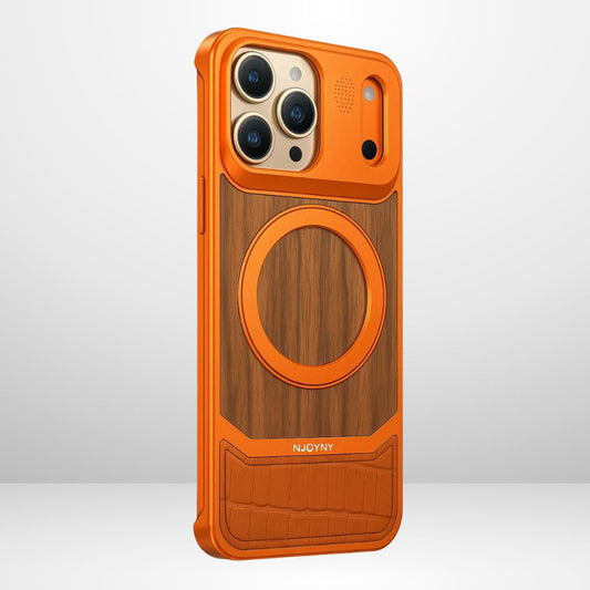 NY GoldWood Series Leather MagSafe Perfume Case for iPhone 17 Pro/Pro Max