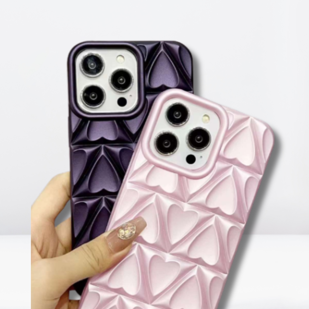 New 3D Look Heart Pattern iPhone Case (Purple/Lavender/Baby Pink)