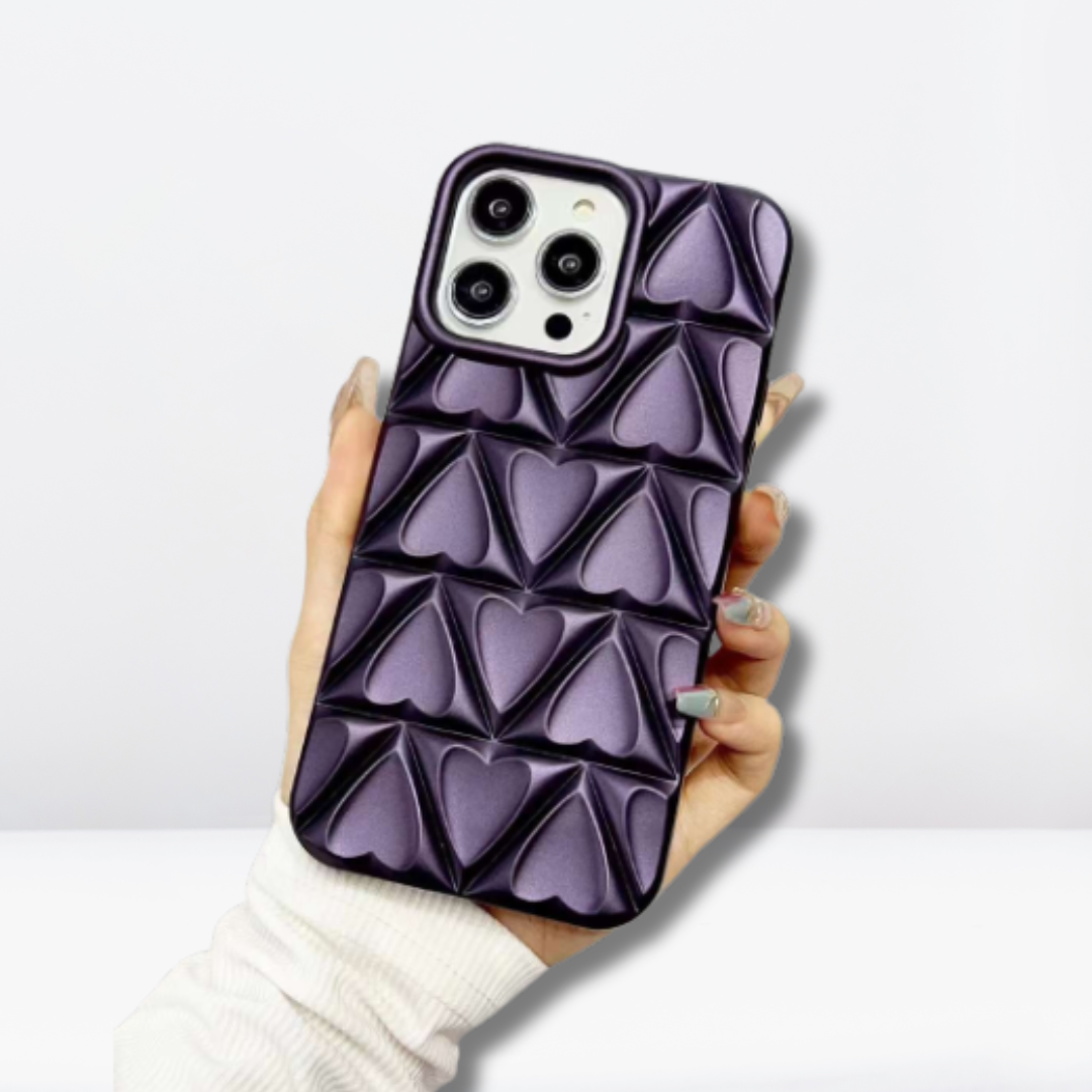 New 3D Look Heart Pattern iPhone Case (Purple/Lavender/Baby Pink)