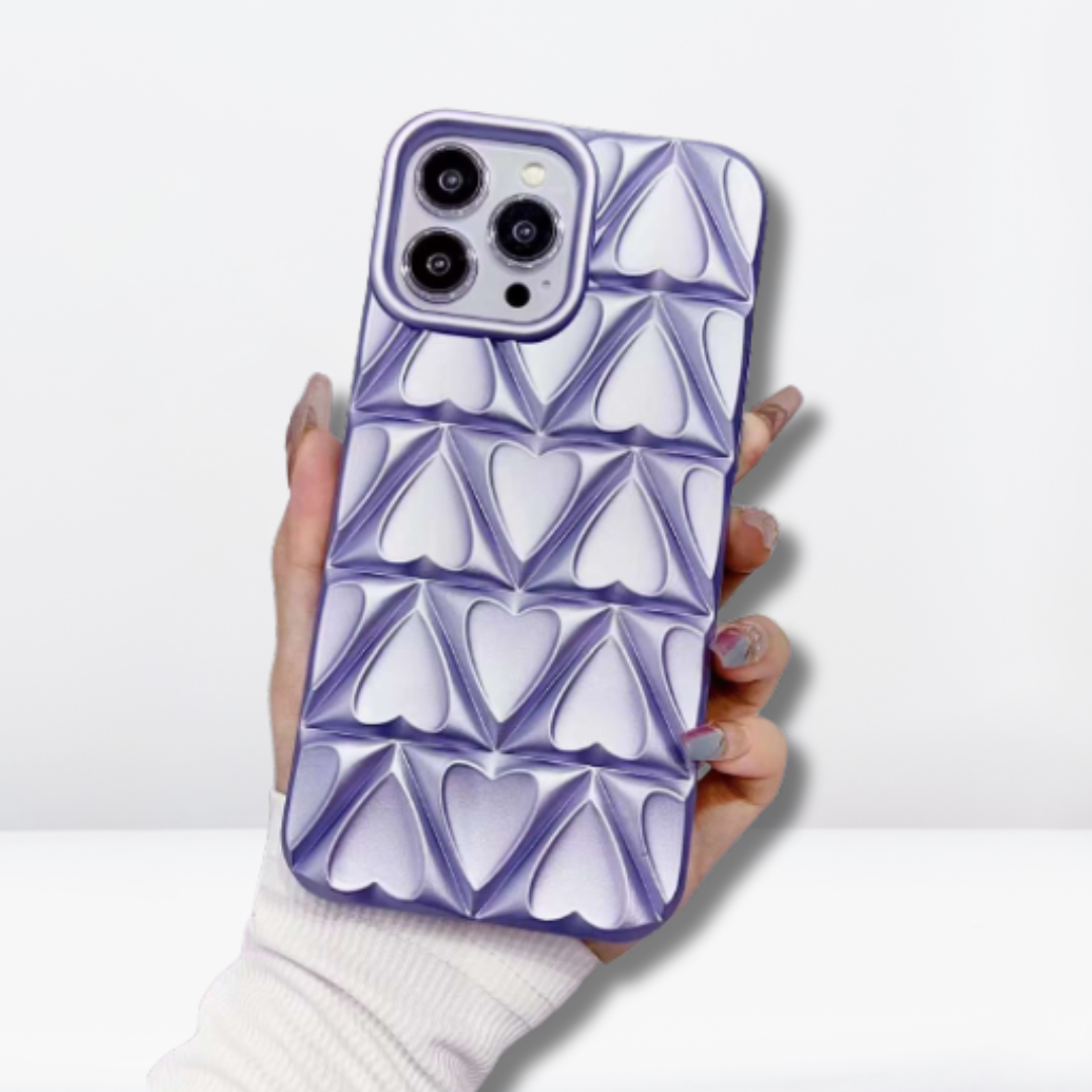 New 3D Look Heart Pattern iPhone Case (Purple/Lavender/Baby Pink)