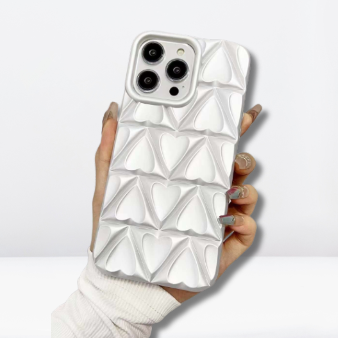 New 3D Look Heart Pattern iPhone Case (Navy Blue/ Silver)