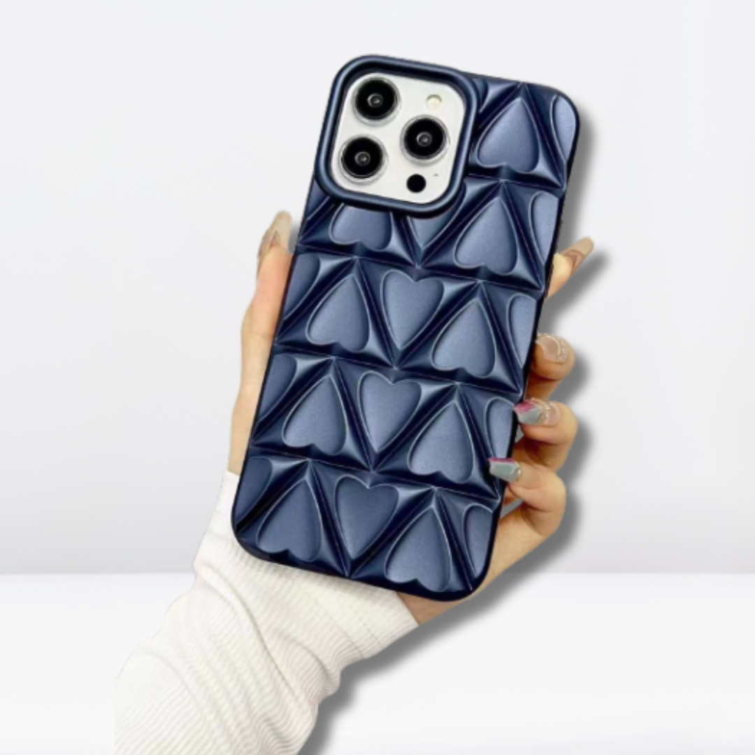 New 3D Look Heart Pattern iPhone Case (Navy Blue/ Silver)