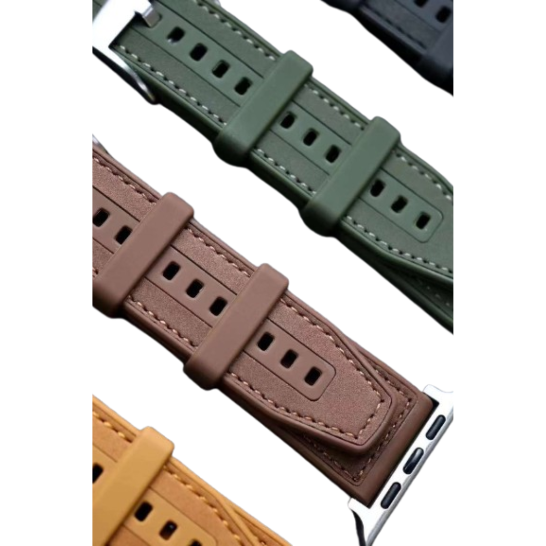 New Premium Quality Silicone + Leather Stitched Strap for 42/44/45MM