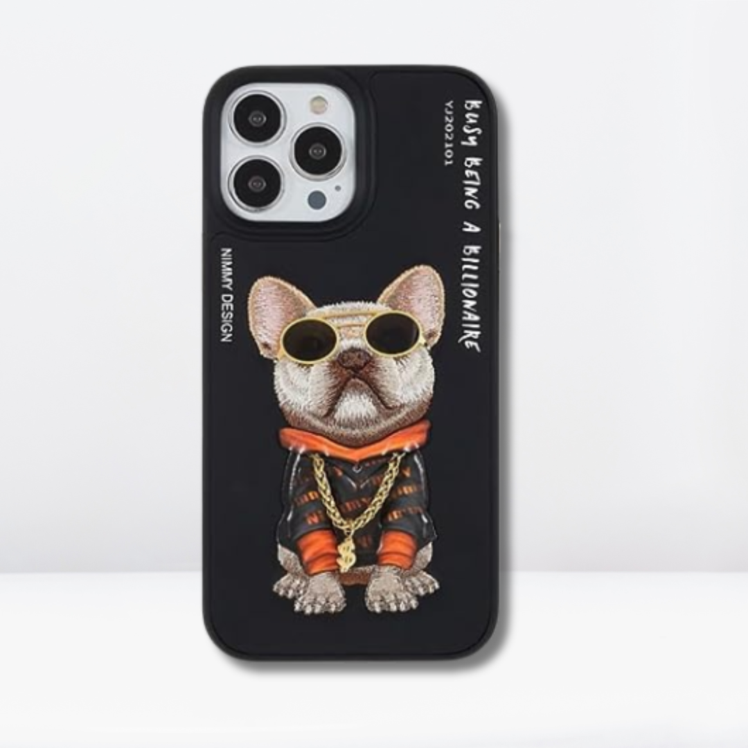 Nimmy 3D Pug Leather Mobile Case for iPhone 13/14 Pro Max (Black)