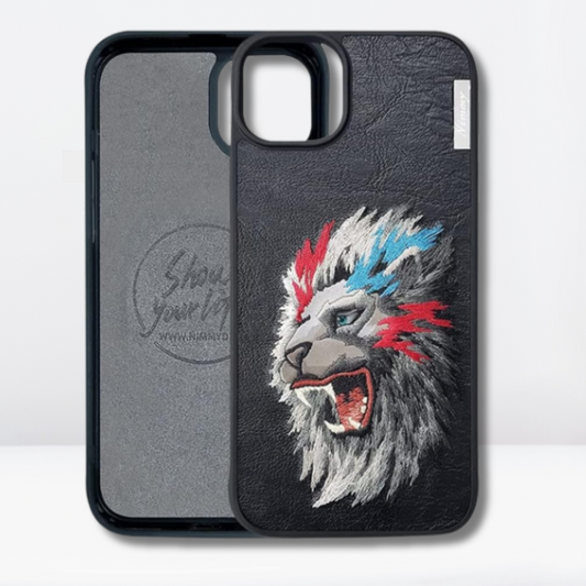 Nimmy (Dazzling Series) Luxury Faux Leather Back Case for iPhone 15/Pro/Pro Max (LION)