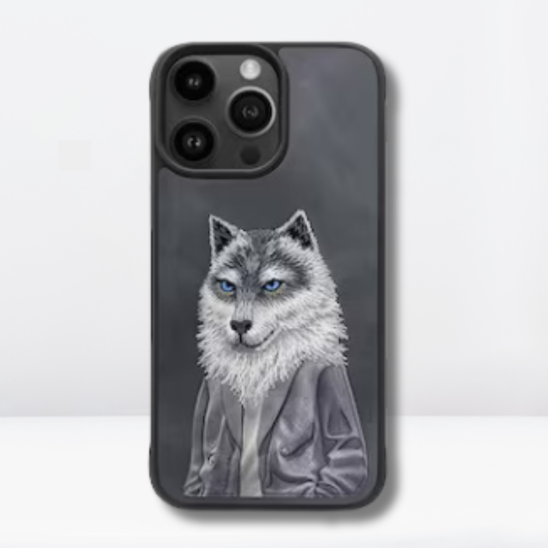 Nimmy (Dazzling Series) Luxury Faux Leather Back Case for iPhone 15 (WOLF)