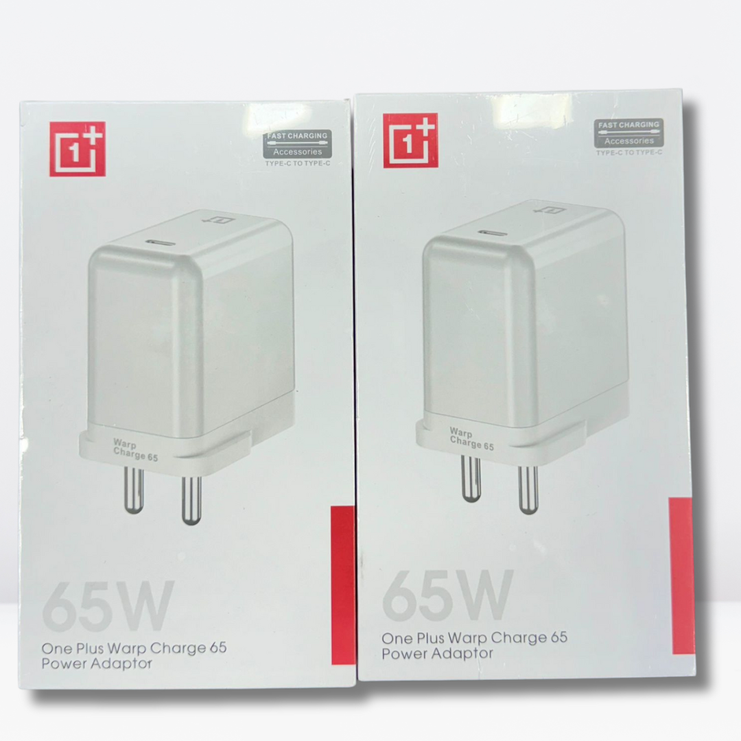One-Plus 65W Warp Fast Charger with C to C Cable.