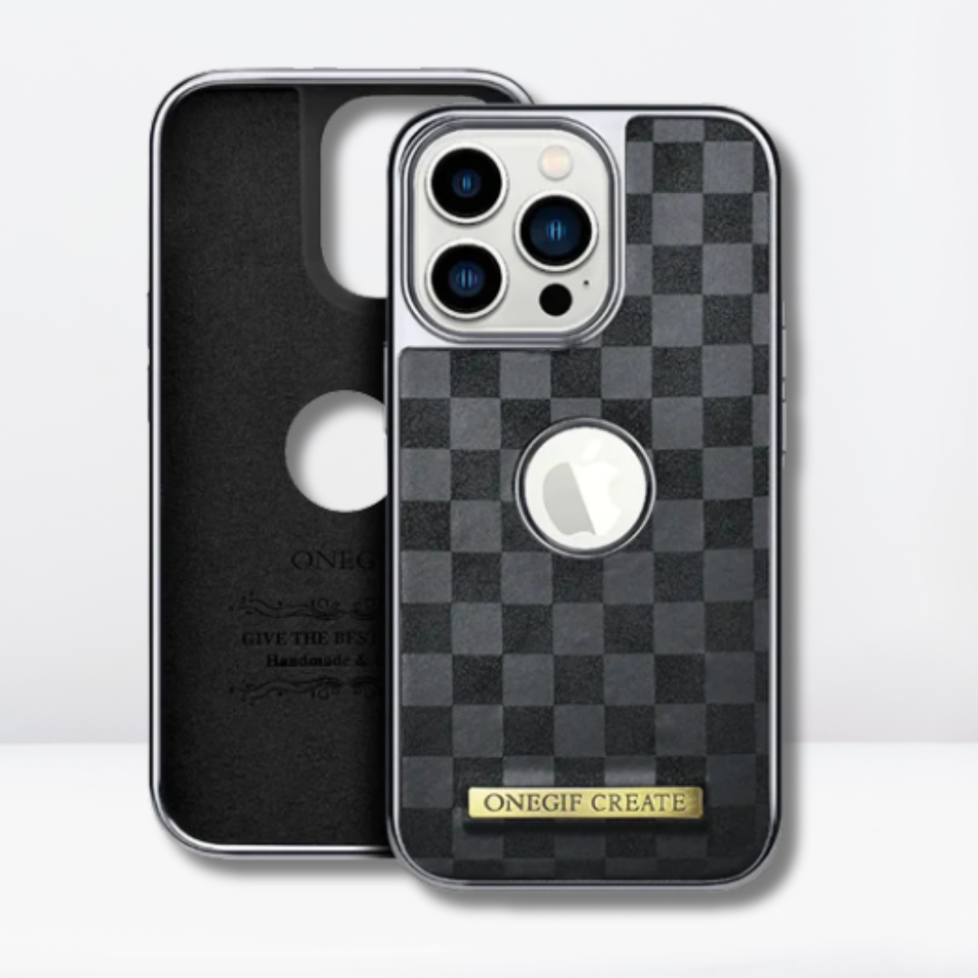 OneGif PU Leather Back Case with Logo Cut View for iPhone (Black)
